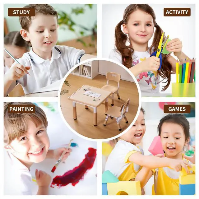Alt view image 4 of 6 - Kids Table and Chair Set, Height Adjustable Toddler Table and Chair Set, Graffiti Desktop Multi-Activity Desk, Ideal for Kids 2-8, Classrooms/Daycares/Homes