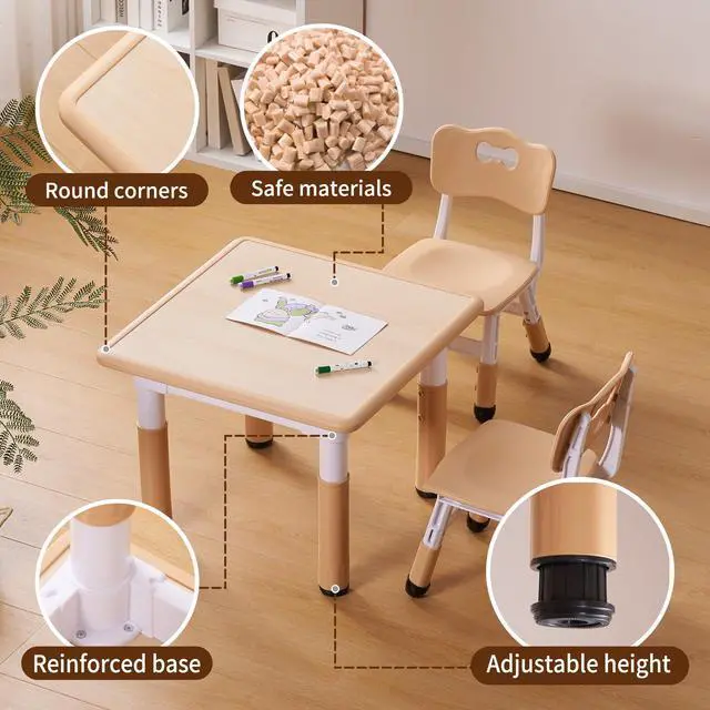 Alt view image 5 of 6 - Kids Table and Chair Set, Height Adjustable Toddler Table and Chair Set, Graffiti Desktop Multi-Activity Desk, Ideal for Kids 2-8, Classrooms/Daycares/Homes