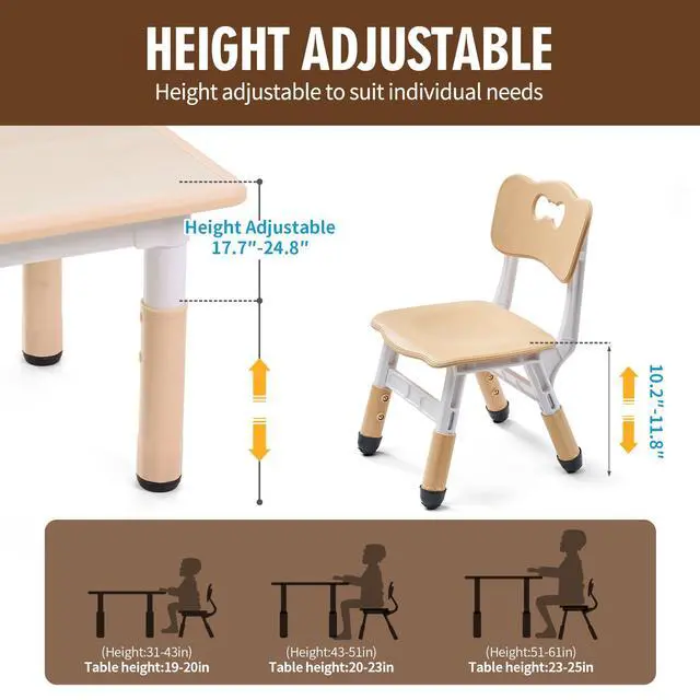 Alt view image 6 of 6 - Kids Table and Chair Set, Height Adjustable Toddler Table and Chair Set, Graffiti Desktop Multi-Activity Desk, Ideal for Kids 2-8, Classrooms/Daycares/Homes