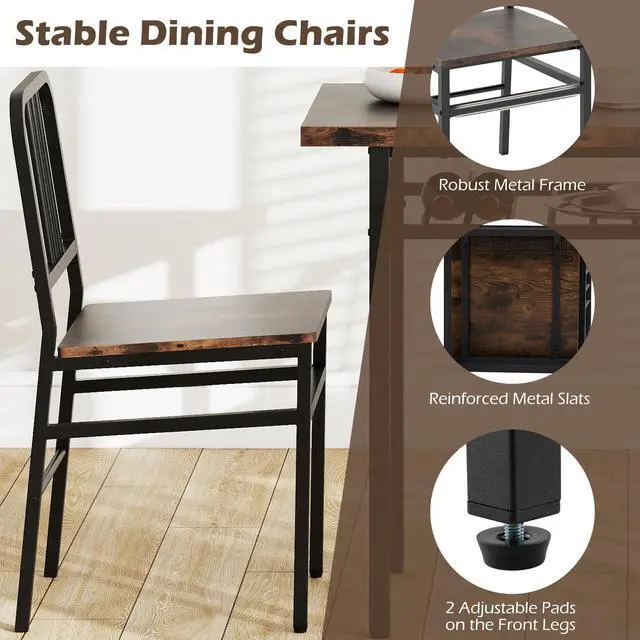Alt view image 5 of 6 - 3-Piece Dining Table Set, Rectangular Kitchen Table with Storage Rack and 2 Dining Chairs, Heavy-Duty Metal Frame, Space-Saving Dinette Set for Breakfast Nook, Apartment (Brown + Black)