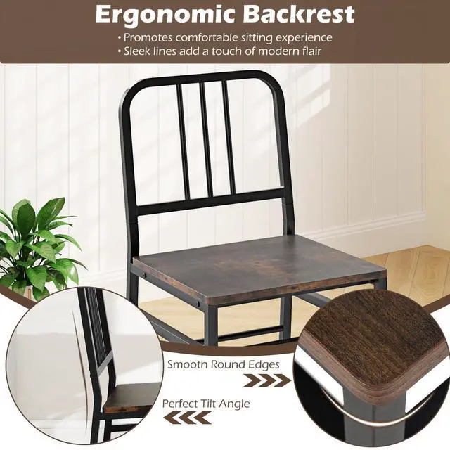 Alt view image 6 of 6 - 3-Piece Dining Table Set, Rectangular Kitchen Table with Storage Rack and 2 Dining Chairs, Heavy-Duty Metal Frame, Space-Saving Dinette Set for Breakfast Nook, Apartment (Brown + Black)