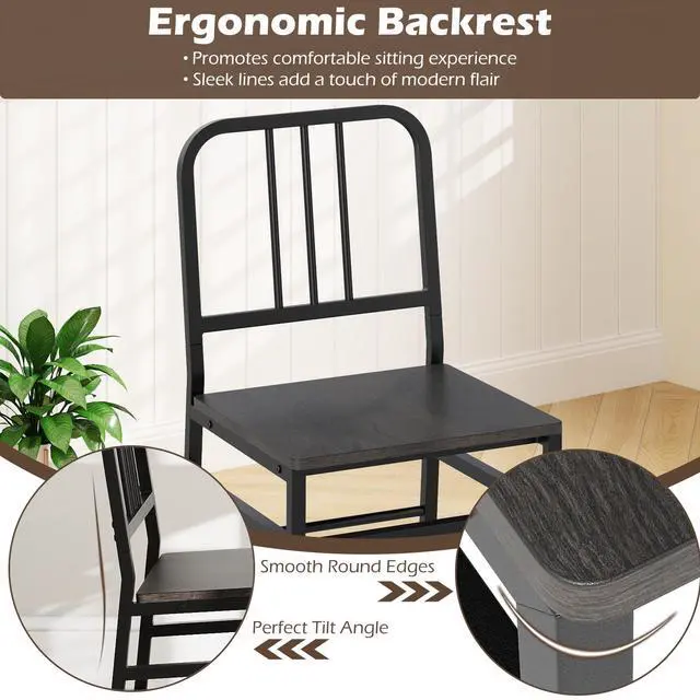 Alt view image 6 of 6 - 3-Piece Dining Table Set, Rectangular Kitchen Table with Storage Rack and 2 Dining Chairs, Heavy-Duty Metal Frame, Space-Saving Dinette Set for Breakfast Nook, Apartment (Gray + Black)