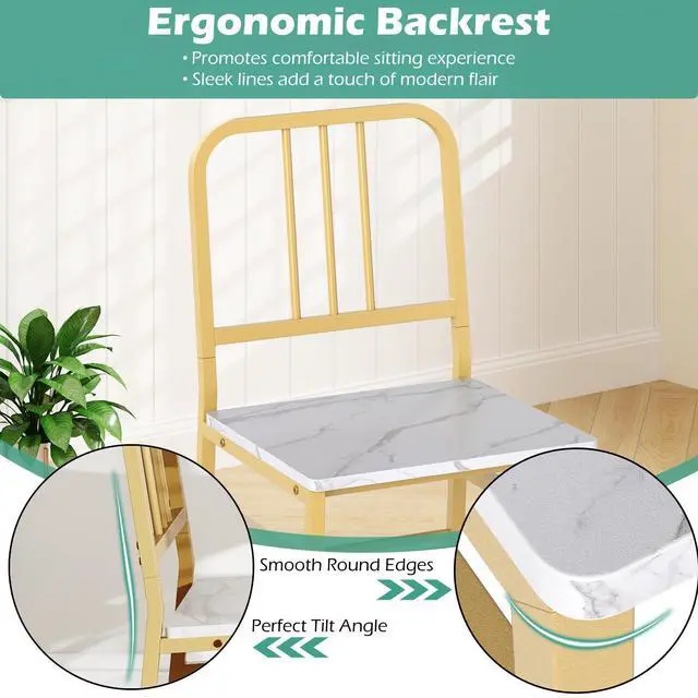 Alt view image 6 of 6 - 3-Piece Dining Table Set, Rectangular Kitchen Table with Storage Rack and 2 Dining Chairs, Heavy-Duty Metal Frame, Space-Saving Dinette Set for Breakfast Nook, Apartment (White + Gold)