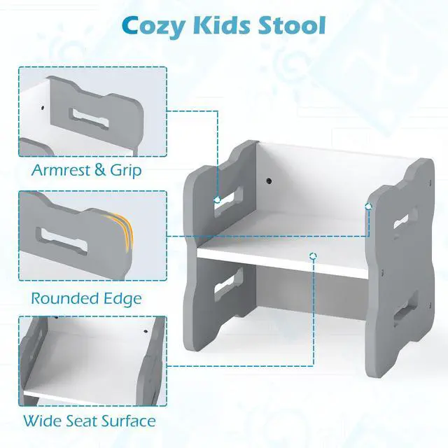 Alt view image 5 of 6 - Kids Table and Chairs, All in One Wooden Activity Desk Set, Bench, Storage Shelves for Home, School and Kindergarten, 3 PCS Toddler Table and Chair Set (Gray)