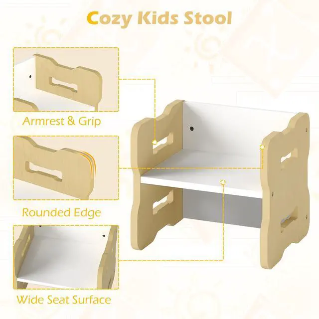 Alt view image 5 of 6 - Kids Table and Chairs, All in One Wooden Activity Desk Set, Bench, Storage Shelves for Home, School and Kindergarten, 3 PCS Toddler Table and Chair Set (Natural)
