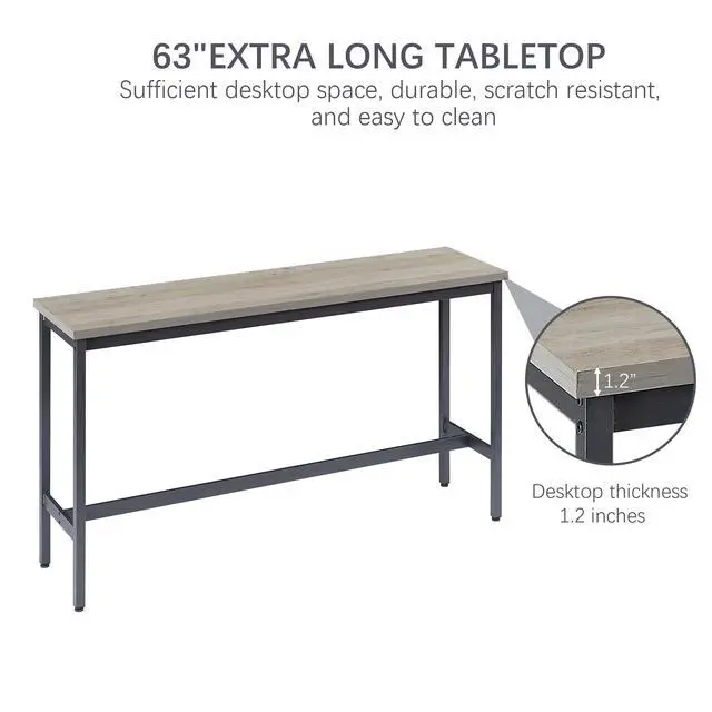Alt view image 5 of 6 - 4 Piece Long Bar Table and Chairs Set, Industrial Counter Height Dining Table Set with Sofa Bar Table and 3 Upholstered Stools with backrest for Breakfast Nook Living Room Small Space(Grey)