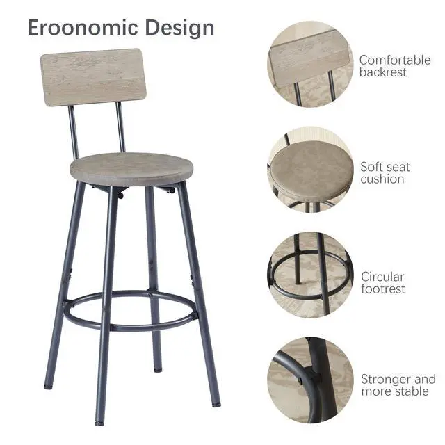 Alt view image 6 of 6 - 4 Piece Long Bar Table and Chairs Set, Industrial Counter Height Dining Table Set with Sofa Bar Table and 3 Upholstered Stools with backrest for Breakfast Nook Living Room Small Space(Grey)