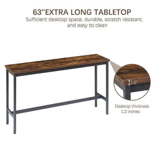 Alt view image 5 of 6 - 4 Piece Long Bar Table and Chairs Set, Industrial Counter Height Dining Table Set with Sofa Bar Table and 3 Upholstered Stools with backrest for Breakfast Nook Living Room Small Space(Brown)