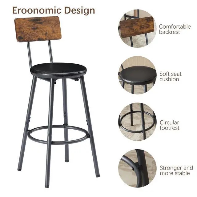 Alt view image 6 of 6 - 4 Piece Long Bar Table and Chairs Set, Industrial Counter Height Dining Table Set with Sofa Bar Table and 3 Upholstered Stools with backrest for Breakfast Nook Living Room Small Space(Brown)