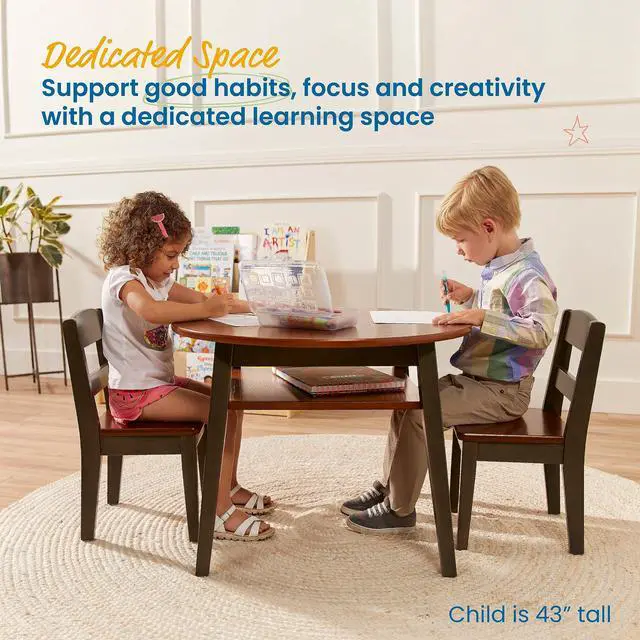 Alt view image 3 of 6 - Hideaway Table and Chair Set, Kids Furniture, Dark Walnut/Grey Wash, 3-Piece