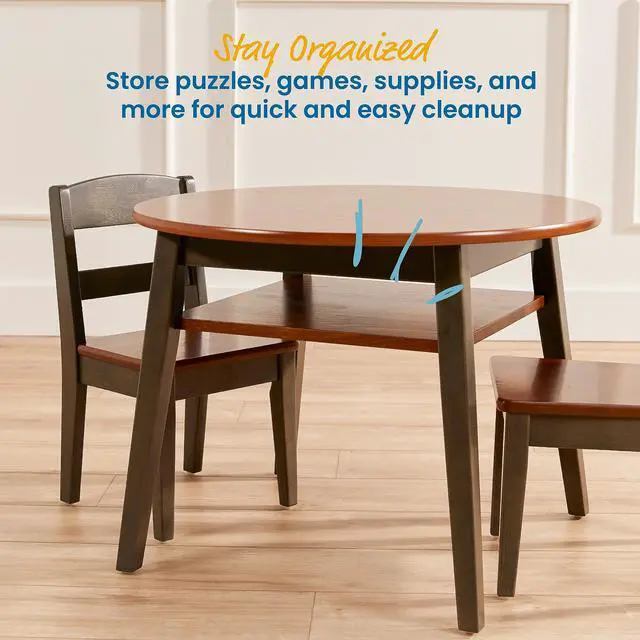 Alt view image 4 of 6 - Hideaway Table and Chair Set, Kids Furniture, Dark Walnut/Grey Wash, 3-Piece
