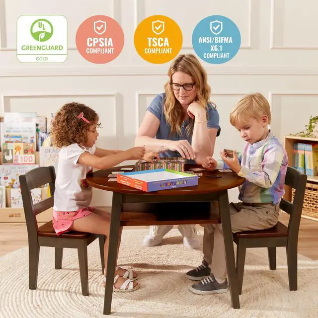 Alt view image 6 of 6 - Hideaway Table and Chair Set, Kids Furniture, Dark Walnut/Grey Wash, 3-Piece