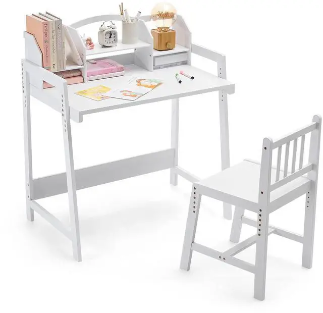 Main image of Kids Desk and Chair Set, Height Adjustable Bamboo Study Desk with Removable Hutch and Storage, Ergonomic Children Writing Table for Homework, Reading and Art, Ages 3-12