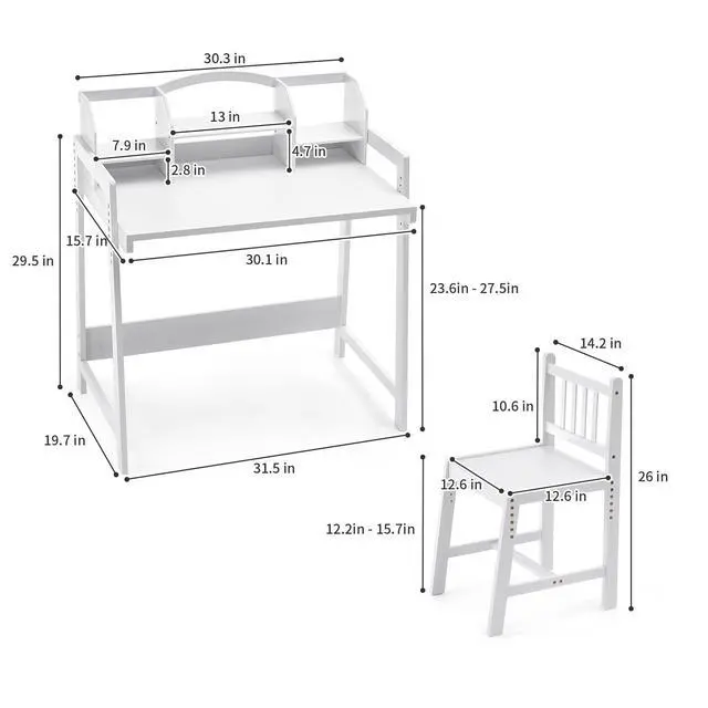 Alt view image 2 of 6 - Kids Desk and Chair Set, Height Adjustable Bamboo Study Desk with Removable Hutch and Storage, Ergonomic Children Writing Table for Homework, Reading and Art, Ages 3-12