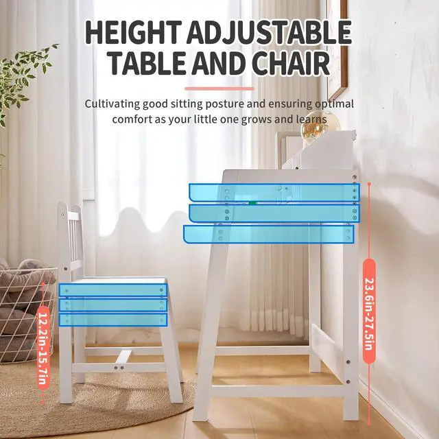 Alt view image 4 of 6 - Kids Desk and Chair Set, Height Adjustable Bamboo Study Desk with Removable Hutch and Storage, Ergonomic Children Writing Table for Homework, Reading and Art, Ages 3-12