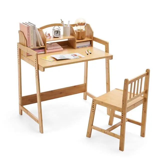 Main image of Kids Desk and Chair Set, Height Adjustable Bamboo Study Desk with Removable Hutch and Storage, Ergonomic Children Writing Table for Homework, Reading and Art, Ages 3-12