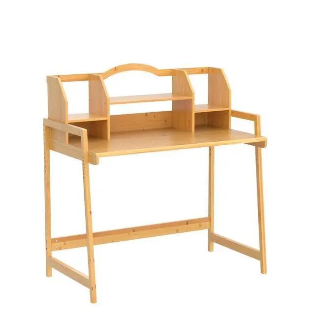 Alt view image 5 of 6 - Kids Desk and Chair Set, Height Adjustable Bamboo Study Desk with Removable Hutch and Storage, Ergonomic Children Writing Table for Homework, Reading and Art, Ages 3-12