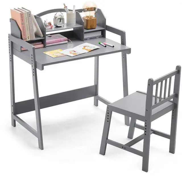 Main image of Kids Desk and Chair Set, Height Adjustable Bamboo Study Desk with Removable Hutch and Storage, Ergonomic Children Writing Table for Homework, Reading and Art, Ages 3-12
