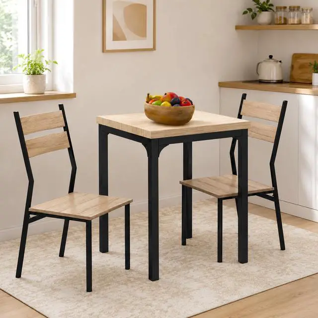 Main image of Dining Table Set for 2, Dining Room Set, 3 Piece, Light Wood Grain | Modern Kitchen Table and Chairs, Breakfast Nook, Small Space, Apartment, Space Saving