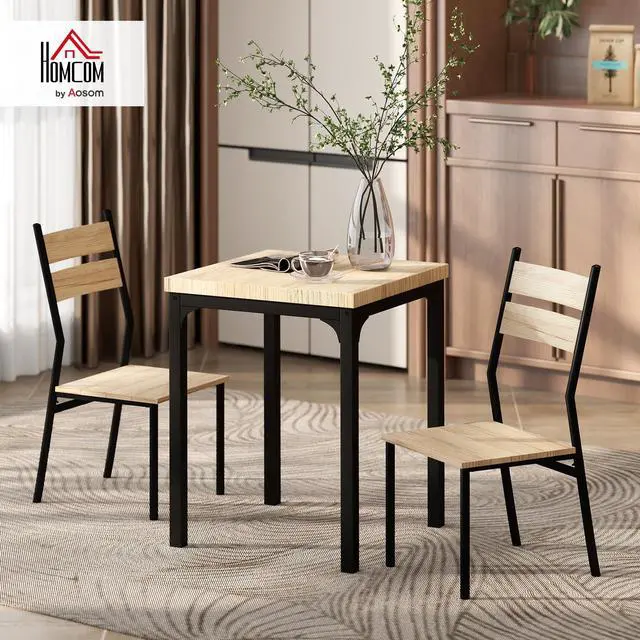 Alt view image 2 of 6 - Dining Table Set for 2, Dining Room Set, 3 Piece, Light Wood Grain | Modern Kitchen Table and Chairs, Breakfast Nook, Small Space, Apartment, Space Saving