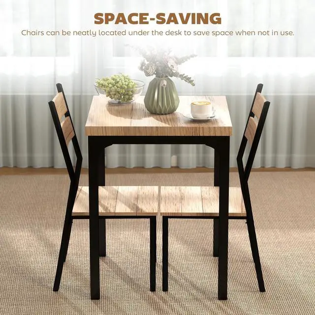Alt view image 3 of 6 - Dining Table Set for 2, Dining Room Set, 3 Piece, Light Wood Grain | Modern Kitchen Table and Chairs, Breakfast Nook, Small Space, Apartment, Space Saving