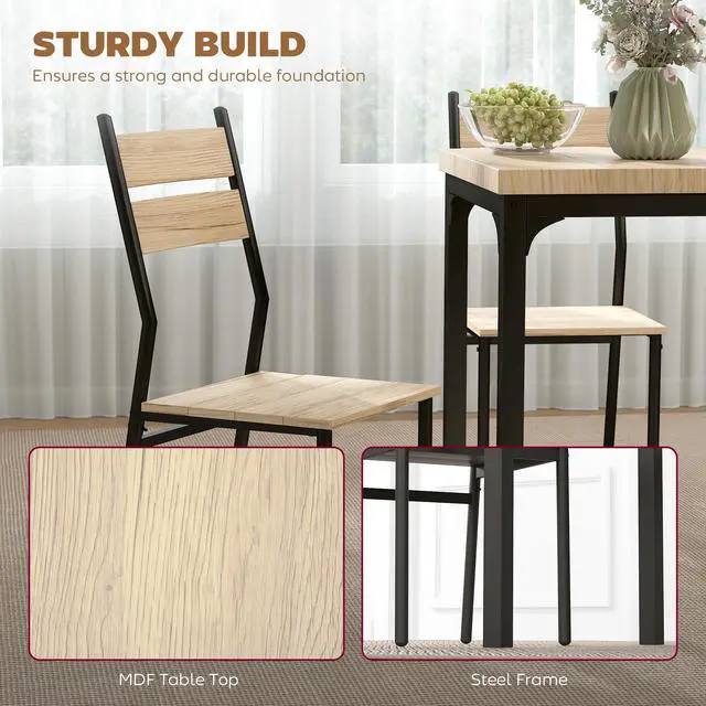 Alt view image 4 of 6 - Dining Table Set for 2, Dining Room Set, 3 Piece, Light Wood Grain | Modern Kitchen Table and Chairs, Breakfast Nook, Small Space, Apartment, Space Saving