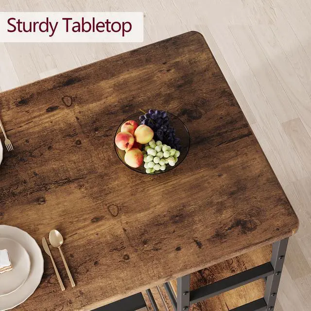 Alt view image 2 of 6 - Rustic Brown 3-Piece Counter Height Bar Kitchen Table Set with 3 Storage Shelves for Small Spaces, Apartment, Dining Table and 2 Upholstered Bar Height Chairs