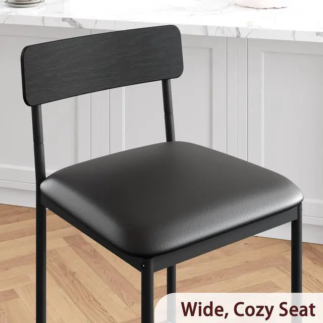 Alt view image 5 of 6 - Dining Table Set for 2, Kitchen Table and Chairs for 2 with Upholstered Chairs, 3 Piece Counter Height Bar Kitchen Table Set with 3 Storage Shelves for Small Space, Apartment, Rustic Black