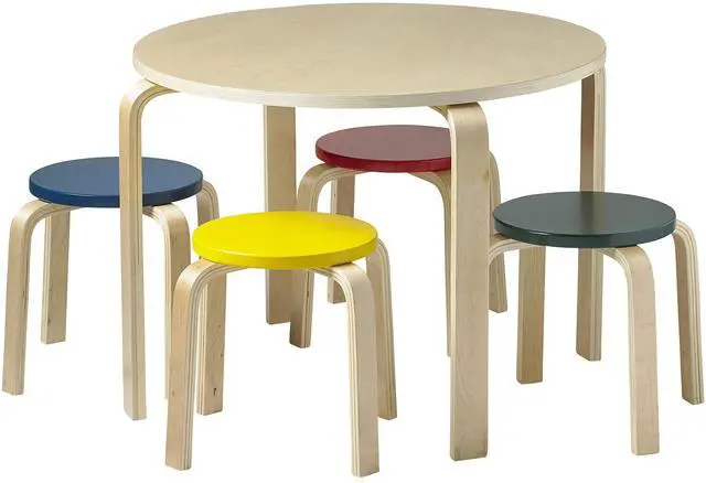 Main image of Round Bentwood Table and Stool Set, Children's Furniture, Assorted, 5-Piece