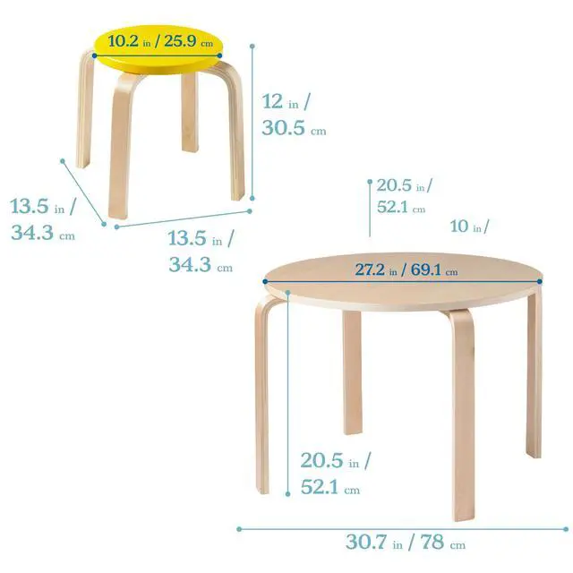 Alt view image 2 of 6 - Round Bentwood Table and Stool Set, Children's Furniture, Assorted, 5-Piece