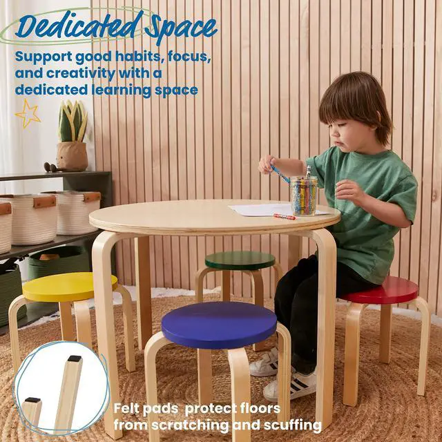Alt view image 3 of 6 - Round Bentwood Table and Stool Set, Children's Furniture, Assorted, 5-Piece