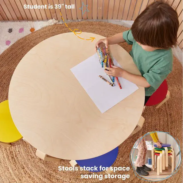 Alt view image 4 of 6 - Round Bentwood Table and Stool Set, Children's Furniture, Assorted, 5-Piece