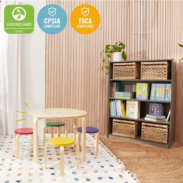 Alt view image 5 of 6 - Round Bentwood Table and Stool Set, Children's Furniture, Assorted, 5-Piece