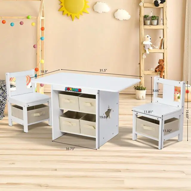 Alt view image 2 of 6 - Kids Table and Chairs with Storage, 6 Drawers Toddlers Table and Chair Set- Ideal for 3-8 Years Old, European Grade Wooden Kids Activity Table for Art Crafts and Study (White)