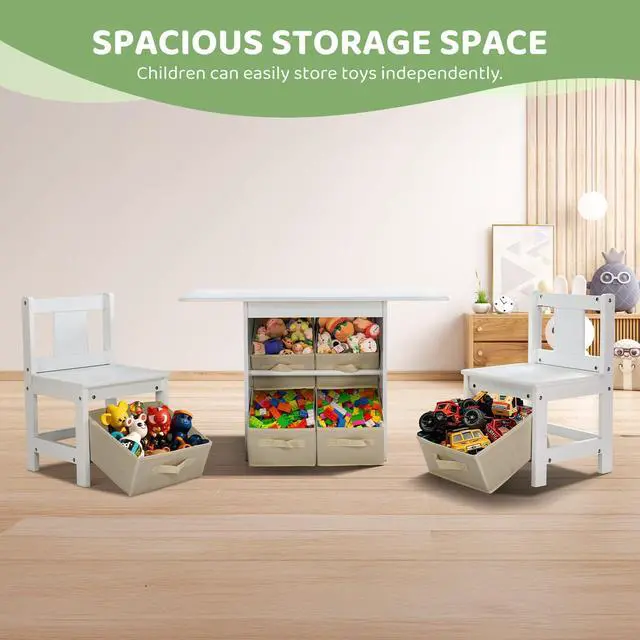 Alt view image 3 of 6 - Kids Table and Chairs with Storage, 6 Drawers Toddlers Table and Chair Set- Ideal for 3-8 Years Old, European Grade Wooden Kids Activity Table for Art Crafts and Study (White)