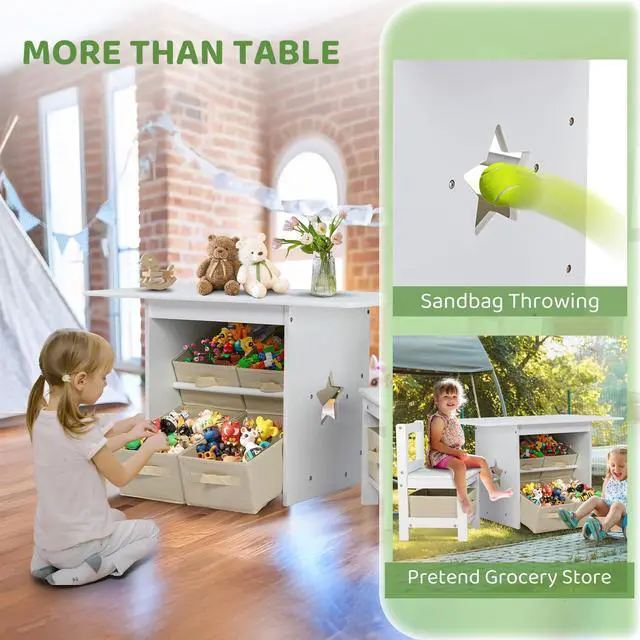 Alt view image 5 of 6 - Kids Table and Chairs with Storage, 6 Drawers Toddlers Table and Chair Set- Ideal for 3-8 Years Old, European Grade Wooden Kids Activity Table for Art Crafts and Study (White)