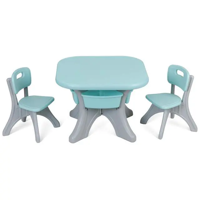 Alt view image 3 of 6 - Kids Table and Chairs Set 3 Piece Plastic Children Activity Table with 4 Detachable Toy Storage Bins for Arts, Crafts, Snack Time and More, Safety Round Corners, Green