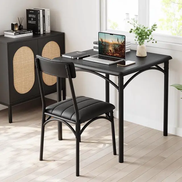 Alt view image 2 of 6 - Kitchen Table and Chairs for 2, Square Dining Room Table Set with 2 Upholstered Chairs, 3 Piece Kitchen Table Set for Small Space, Apartment, Rustic Black