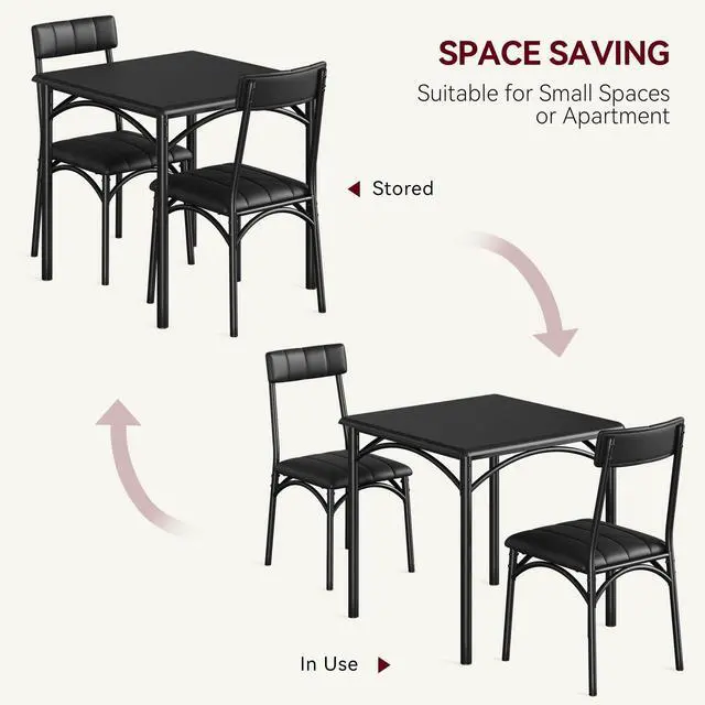 Alt view image 6 of 6 - Kitchen Table and Chairs for 2, Square Dining Room Table Set with 2 Upholstered Chairs, 3 Piece Kitchen Table Set for Small Space, Apartment, Rustic Black