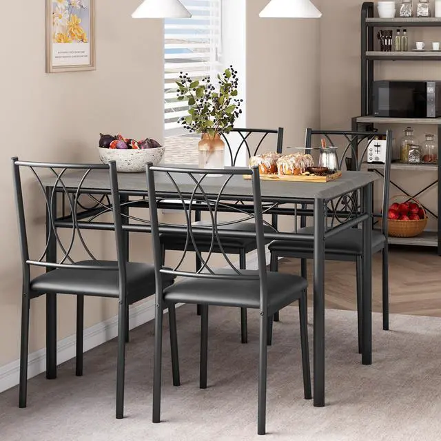 Main image of Dining Table Set for 4, Kitchen Table and Chairs, Dining Room Table Set with 4 Upholstered Chairs, Kitchen Table Set Rectangular Dining Table for Small Space, Apartment, Breakfast, Rustic Grey