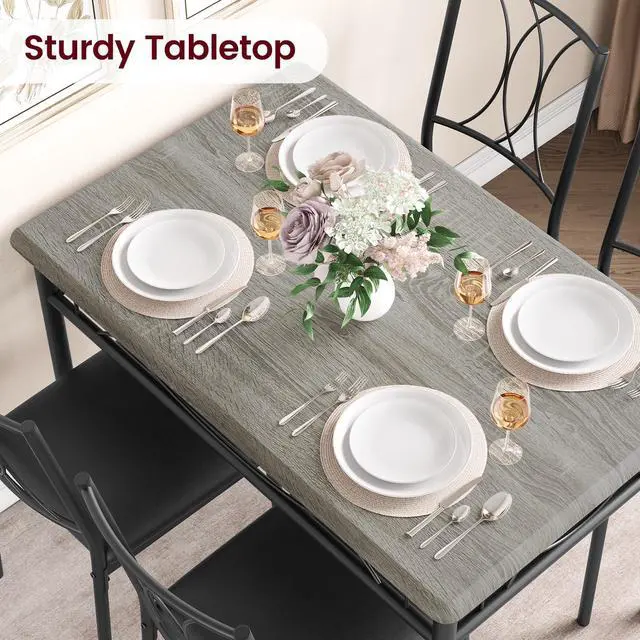 Alt view image 3 of 6 - Dining Table Set for 4, Kitchen Table and Chairs, Dining Room Table Set with 4 Upholstered Chairs, Kitchen Table Set Rectangular Dining Table for Small Space, Apartment, Breakfast, Rustic Grey