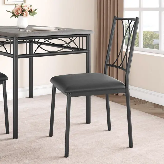 Alt view image 4 of 6 - Dining Table Set for 4, Kitchen Table and Chairs, Dining Room Table Set with 4 Upholstered Chairs, Kitchen Table Set Rectangular Dining Table for Small Space, Apartment, Breakfast, Rustic Grey