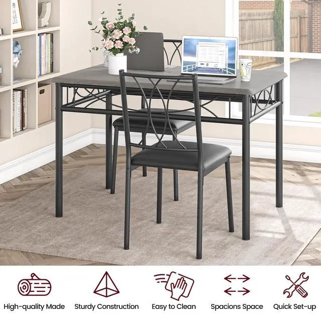 Alt view image 5 of 6 - Dining Table Set for 4, Kitchen Table and Chairs, Dining Room Table Set with 4 Upholstered Chairs, Kitchen Table Set Rectangular Dining Table for Small Space, Apartment, Breakfast, Rustic Grey