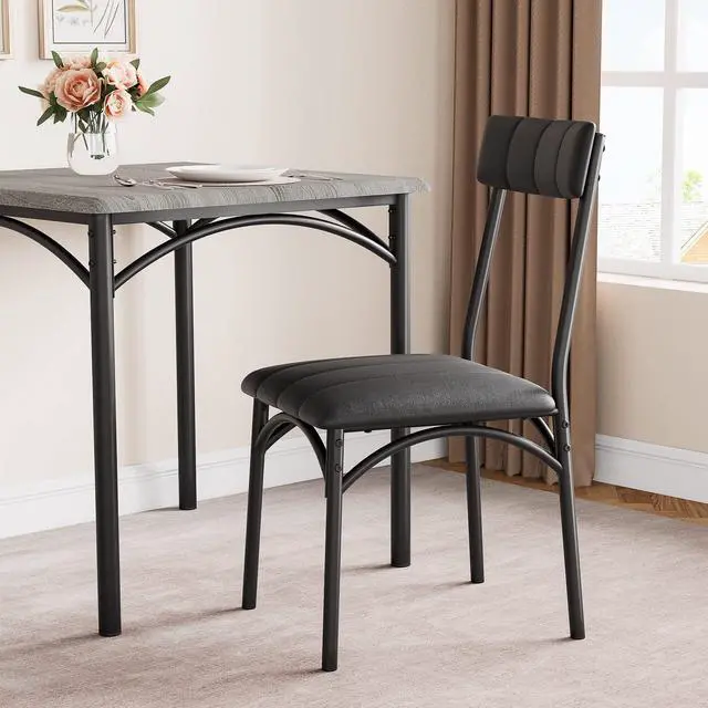 Alt view image 4 of 6 - Modern Rustic Gray Square Dining Set, 29.2' L x W 30.1' H Table, 33.7' 18.4' 17' Chairs, 2 Person, Metal & MDF, Easy Assembly, Space-Saving