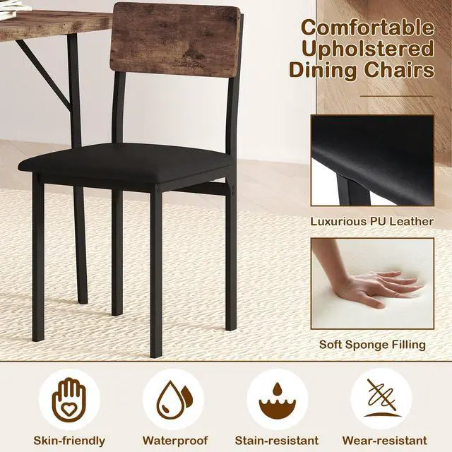 Alt view image 5 of 6 - 5-Piece Dining Table Set for 4, Industrial Kitchen Table and 4 PU Leather Upholstered Chairs with Metal Leg, Padded Seat, Space-Saving Dinette Set for Small Space Apartment Breakfast Nook