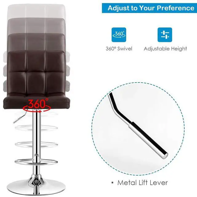 Alt view image 6 of 6 - 3-Piece Bar Table Set, Round Cocktail Table and PU Leather Adjustable Swivel Chairs, Modern Counter Height Table Set with 2 Bar Stool for Kitchen, Office (Brown)