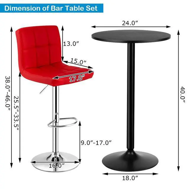 Alt view image 4 of 6 - 3-Piece Bar Table Set, Round Cocktail Table and PU Leather Adjustable Swivel Chairs, Modern Counter Height Table Set with 2 Bar Stool for Kitchen, Office (Red)