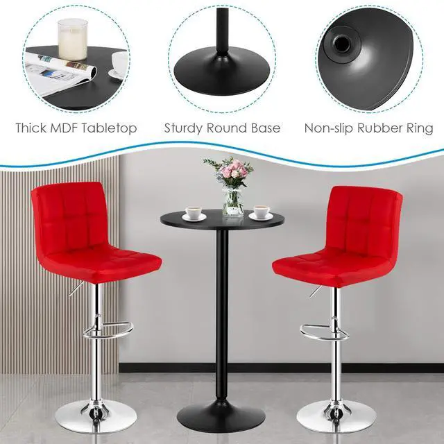 Alt view image 5 of 6 - 3-Piece Bar Table Set, Round Cocktail Table and PU Leather Adjustable Swivel Chairs, Modern Counter Height Table Set with 2 Bar Stool for Kitchen, Office (Red)