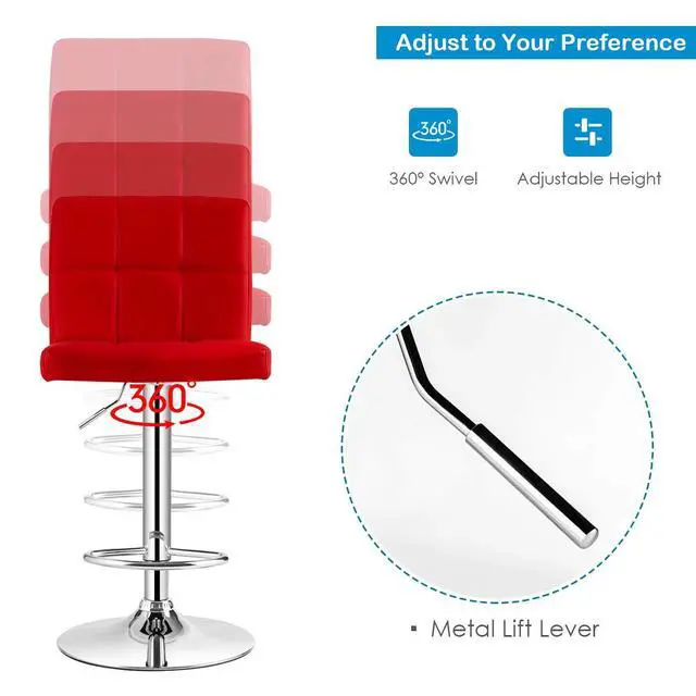 Alt view image 6 of 6 - 3-Piece Bar Table Set, Round Cocktail Table and PU Leather Adjustable Swivel Chairs, Modern Counter Height Table Set with 2 Bar Stool for Kitchen, Office (Red)