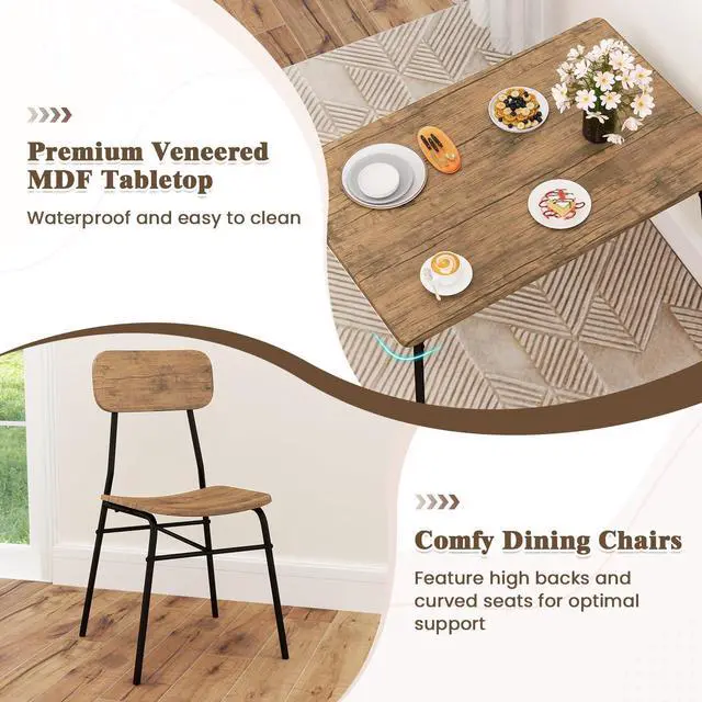 Alt view image 3 of 6 - 4-Piece Dining Table Set for 4, Industrial Rectangular Kitchen Table with Bench and 2 Chairs, Storage Racks, Metal Frame, Space-Saving Dinette Set for Dining Room, Living Room, Breakfast Nook